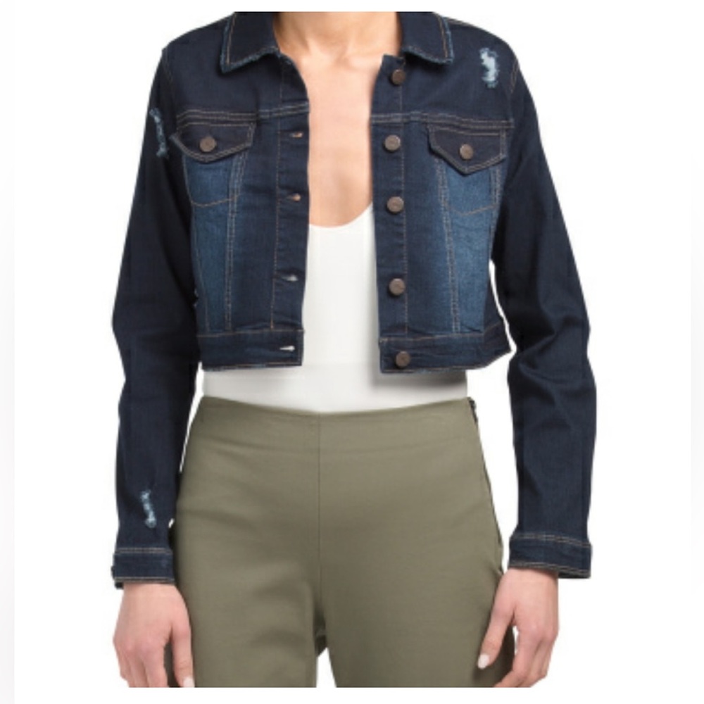 1822 Denim NWT Crop Dark Blue Trucker Jean Jacket Size Small